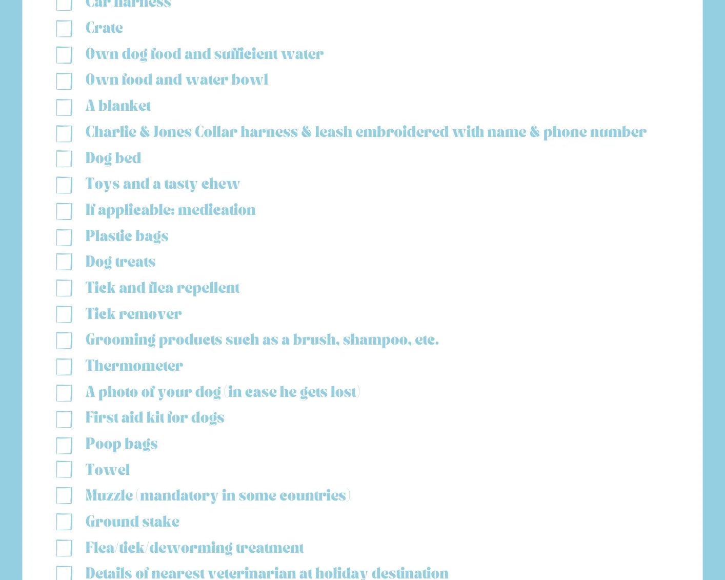 Dog Vacation Check-list