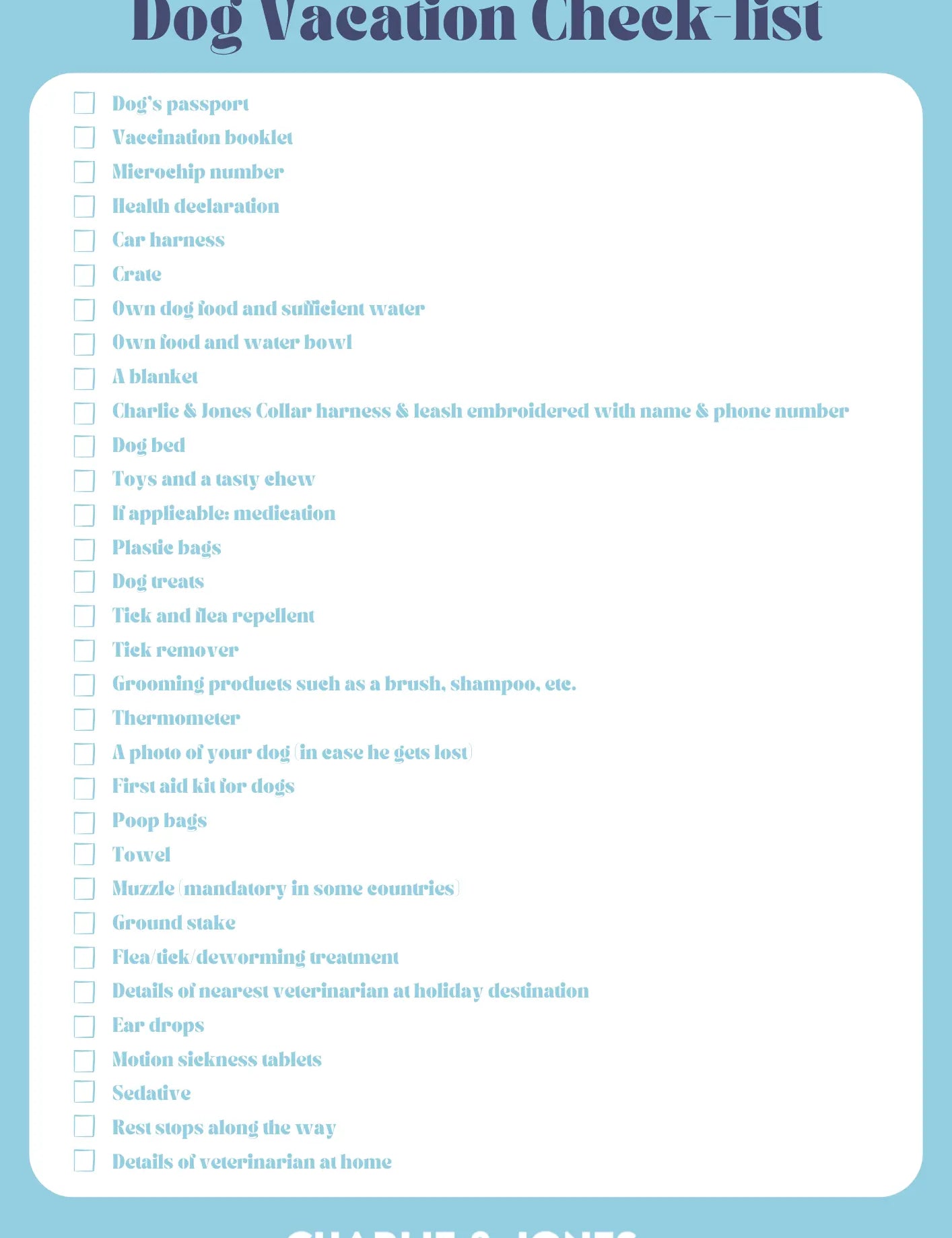 Dog Vacation Check-list